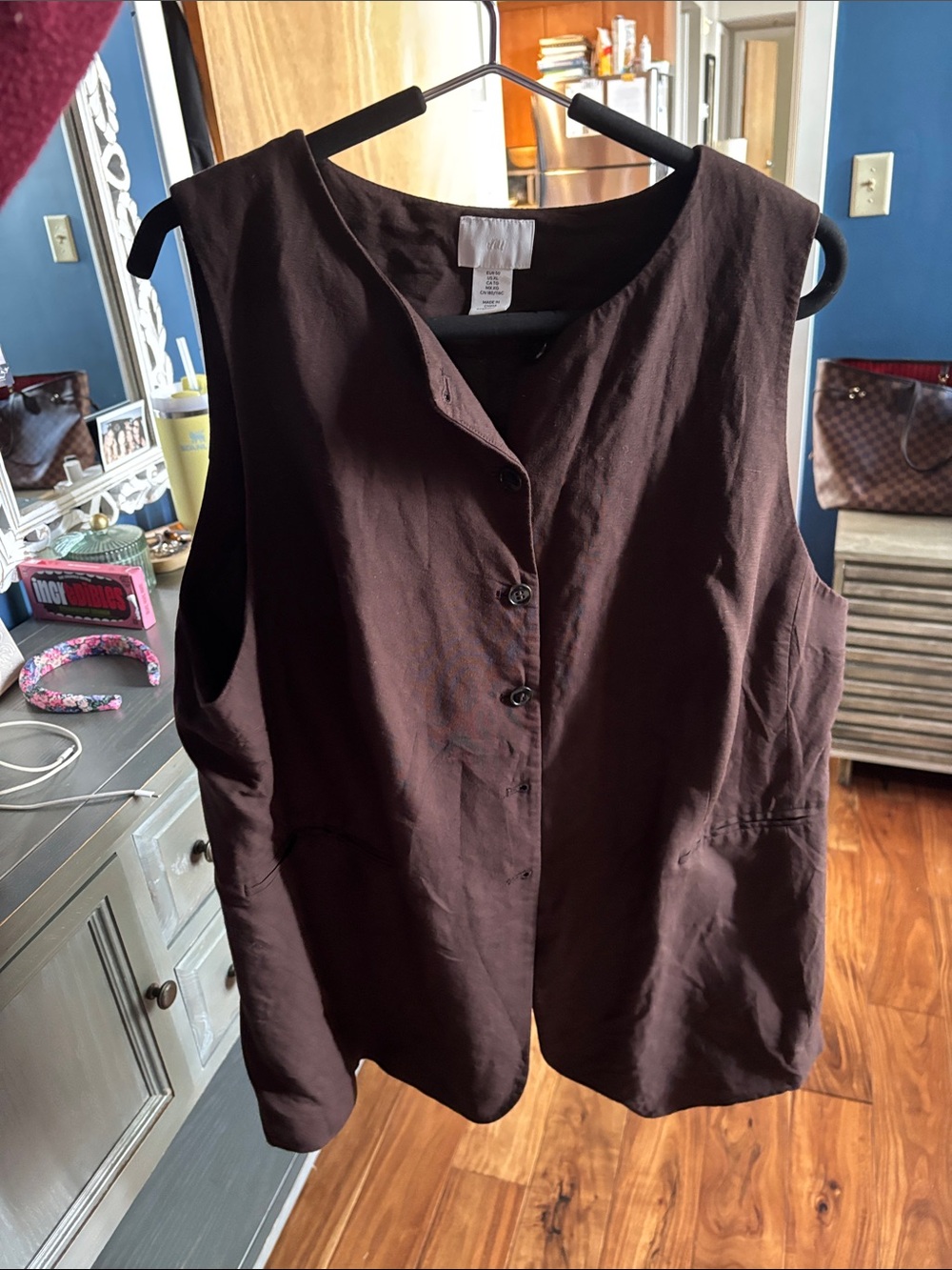 H&M Dark Brown Sleeveless Button-Front Vest